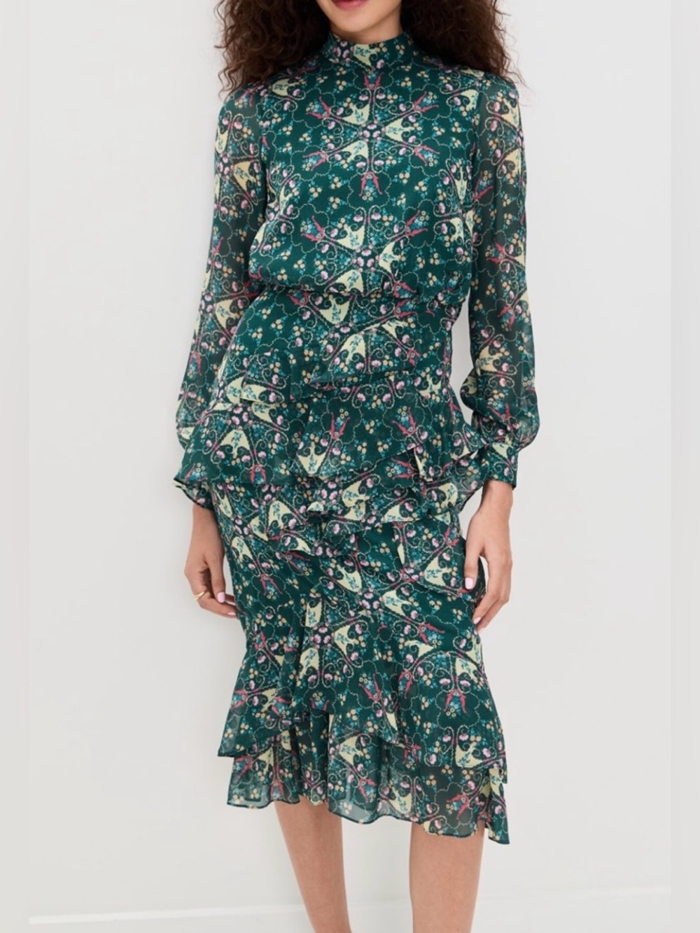 Saloni Isa Ruffle Midi Dress NEW NWT